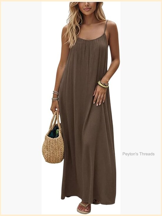 Dresses & Skirts - Open Back Spaghetti Strap Maxi Dress Loose Flowy Beach Sundress